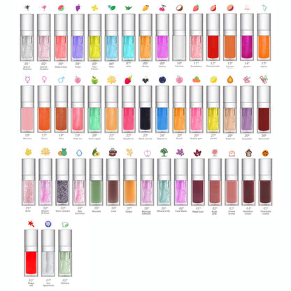 48 Colors Lip Oil Fruit Lip Gloss Lip Plumping Oil Vegan Moisturizing Silver-Plated Tube