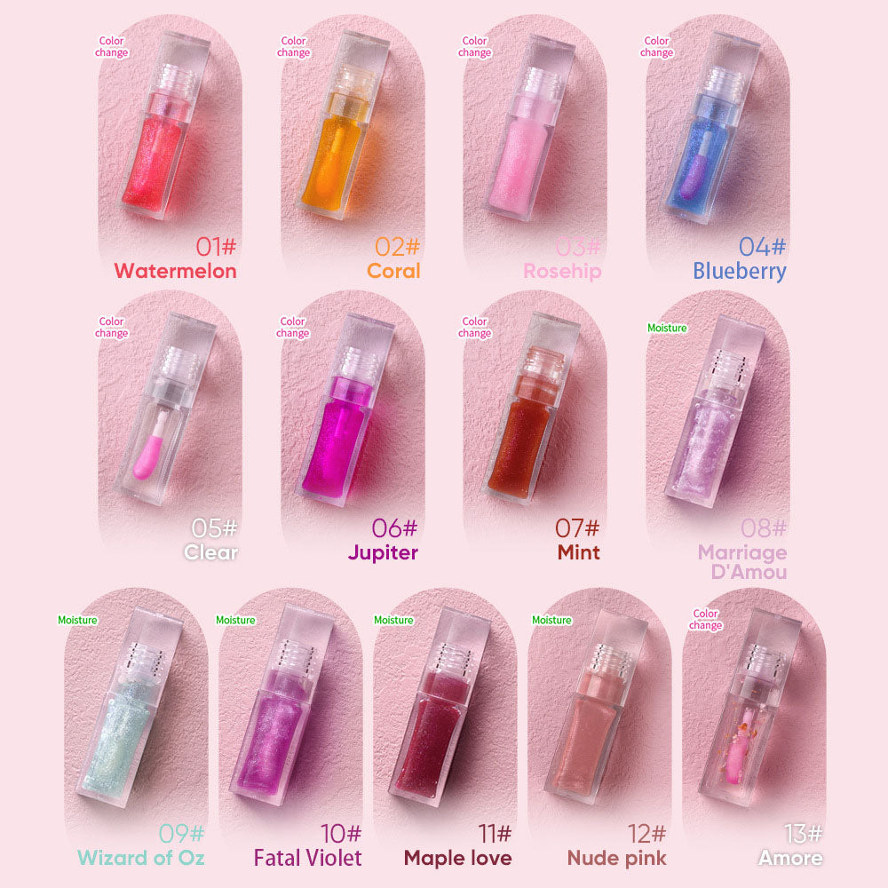 13 Color Lip Oil Clear Lip Gloss Fruit Lip Plumping Oil Temperature Changing