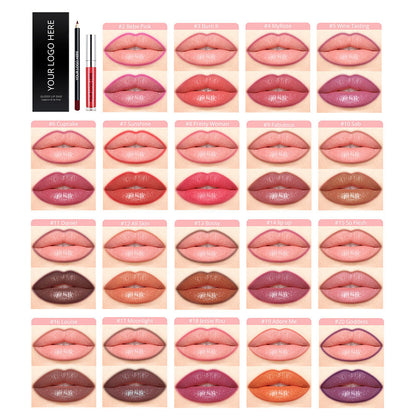 20-Color LIP DUO Set Nude Lip Gloss & Lip Liner Kit High Pigment Moisturizing
