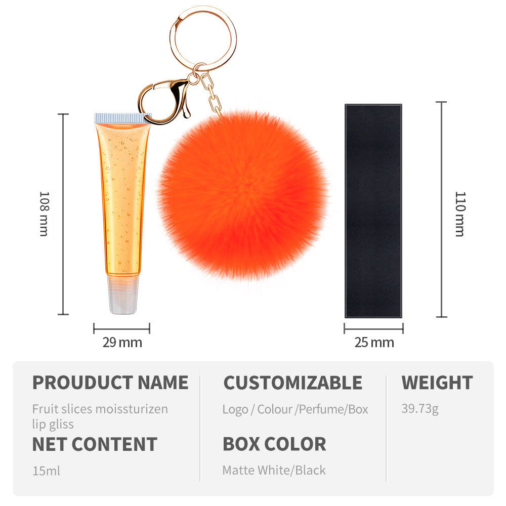 13 Color Fruity Lip Gloss Pompom Keychain Vegan Lipgloss 15ml Private Label