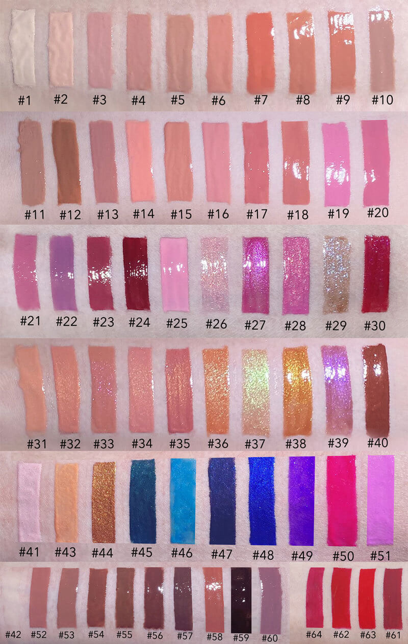 64 colors lip gloss high pigmented nude shiny white tube (color 01-32)