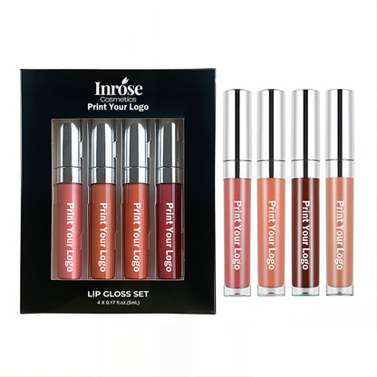 4-Piece Lip Gloss Set Nude High-Shine Moisturizing High Quality Vegan