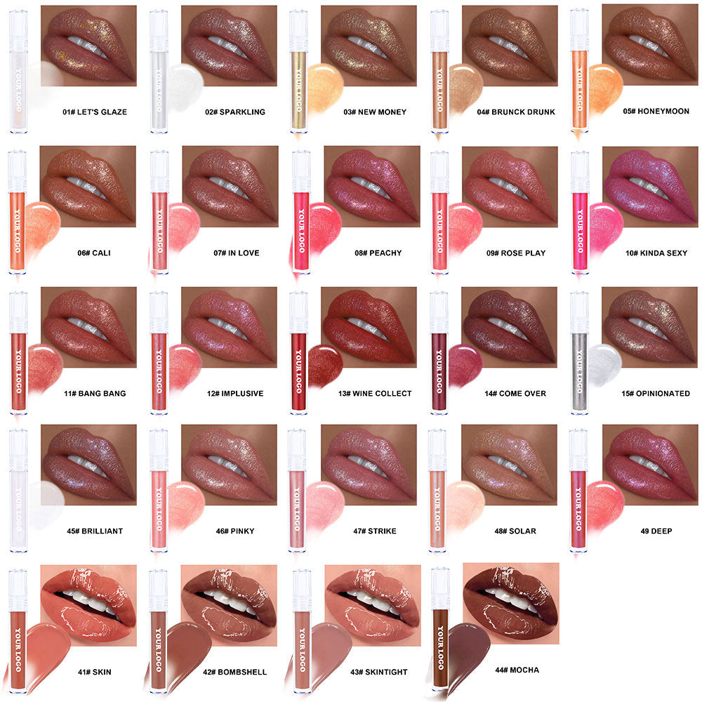 49 Color Lip Gloss Lip Glaze High Pigmented Nude Shimmer Vegan Black Tube