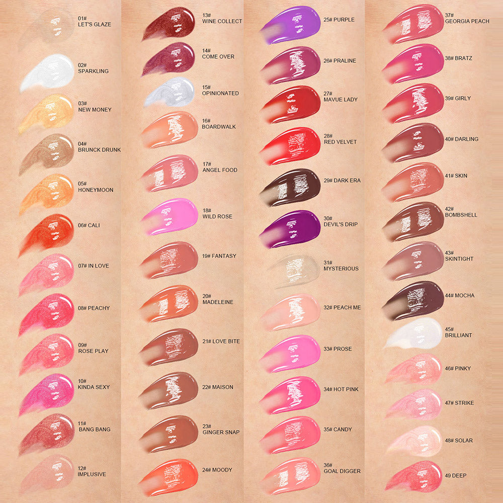 49 Color Lip Gloss Lip Glaze High Pigmented Nude Shimmer Vegan Black Tube