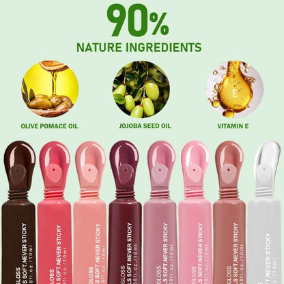 8 Color Peptide Lip Gloss Vitamin E Lip Plumping Oil Moisturizing Lip Glaze