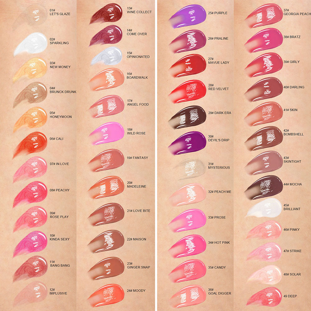 49 Color Lip Gloss Nude Lip Glaze High Pigmented Shimmer Waterproof Gold Tube