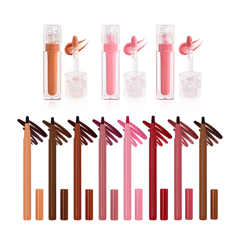 8-Color Lip Liner & Lip Glaze Set High-Shine Long-Lasting Vegan Lip Duo Kit