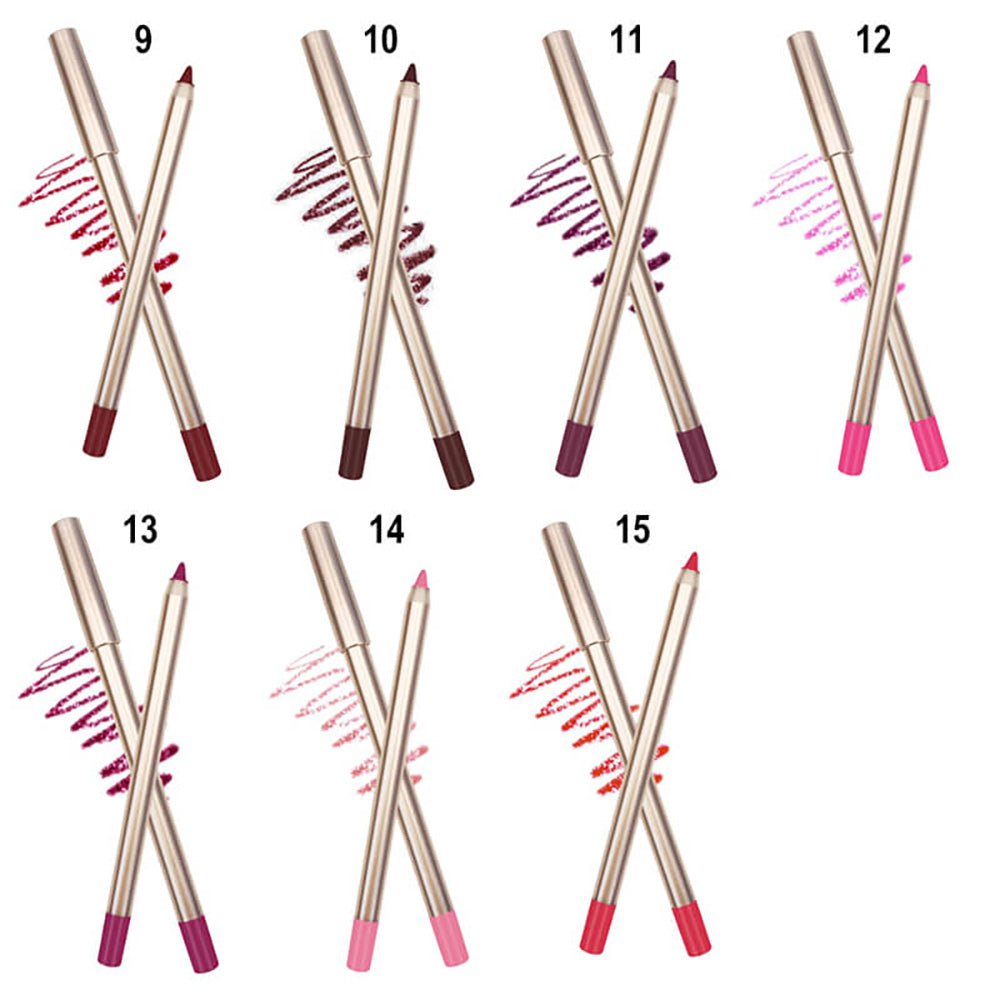 15 Color Matte Lip Liner Gold Lip Pencil Waterproof High Pigmented Vegan