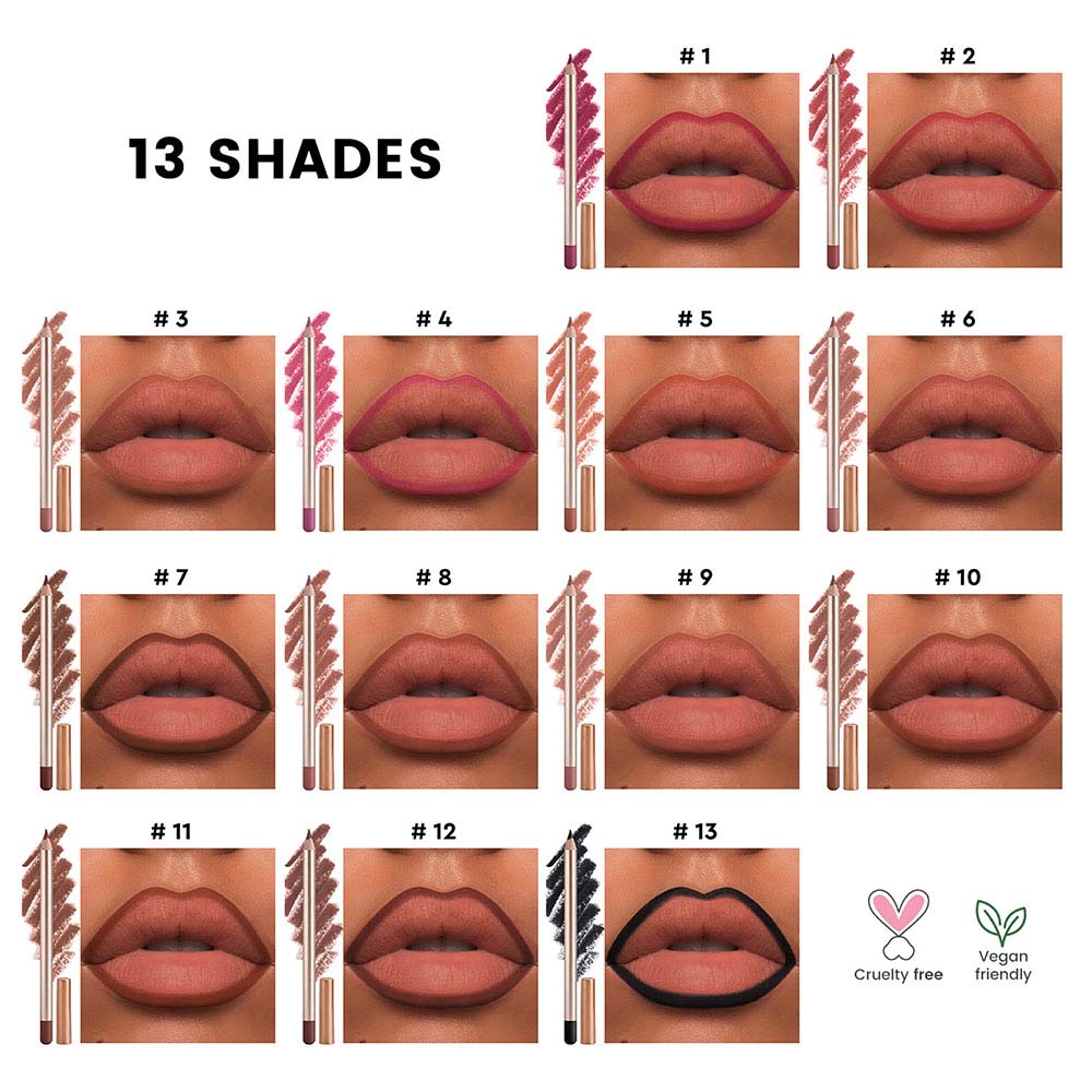 13 Color Matte Lip Liner Nude Wooden Lipstick Waterproof Long-Lasting Vegan