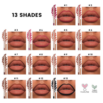 13 Color Matte Lip Liner Nude Wooden Lipstick Waterproof Long-Lasting Vegan