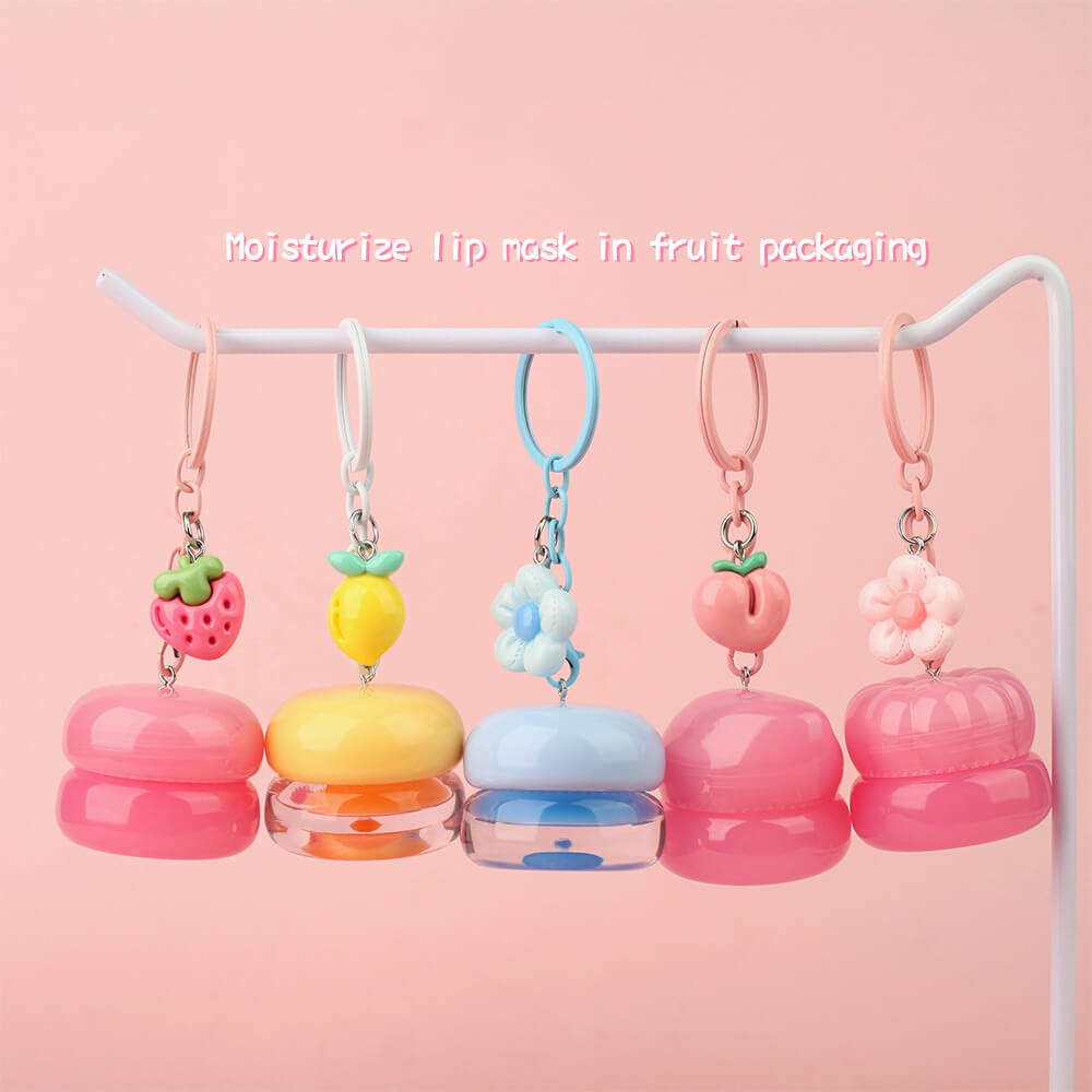 5 Flavors Cute Lip Mask Jar Charm Keychain Lip Cream Moisturizing Fruit Lip Care