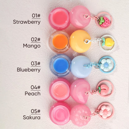 5 Flavors Cute Lip Mask Jar Charm Keychain Lip Cream Moisturizing Fruit Lip Care