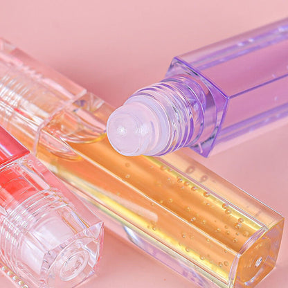 4 color lip oil roll-on clear lip gloss fruity flavored moisturizing