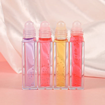 4 color lip oil roll-on clear lip gloss fruity flavored moisturizing