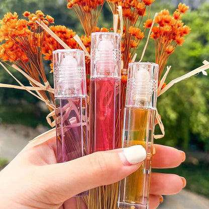 4 color lip oil roll-on clear lip gloss fruity flavored moisturizing