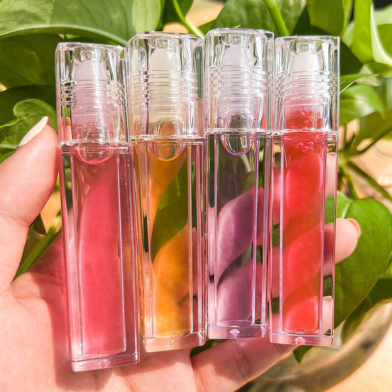 4 color lip oil roll-on clear lip gloss fruity flavored moisturizing