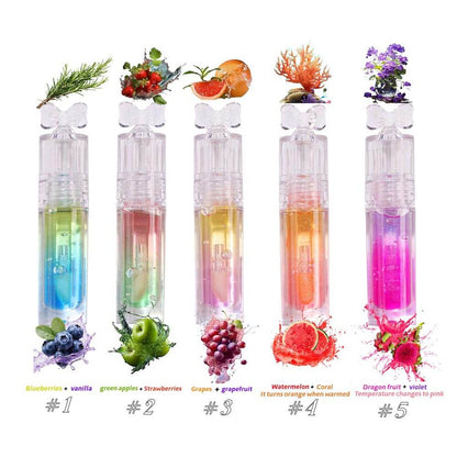 5-Color Plumping Lip Oil Dual-Tone Botanical Fruit Lip Gloss Color-Changing