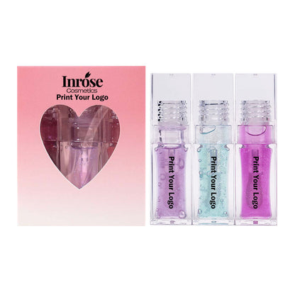 3-Piece Plumping Lip Oil Set Color Change Hydrating Shine Lip Gloss Heart-Shaped Box
