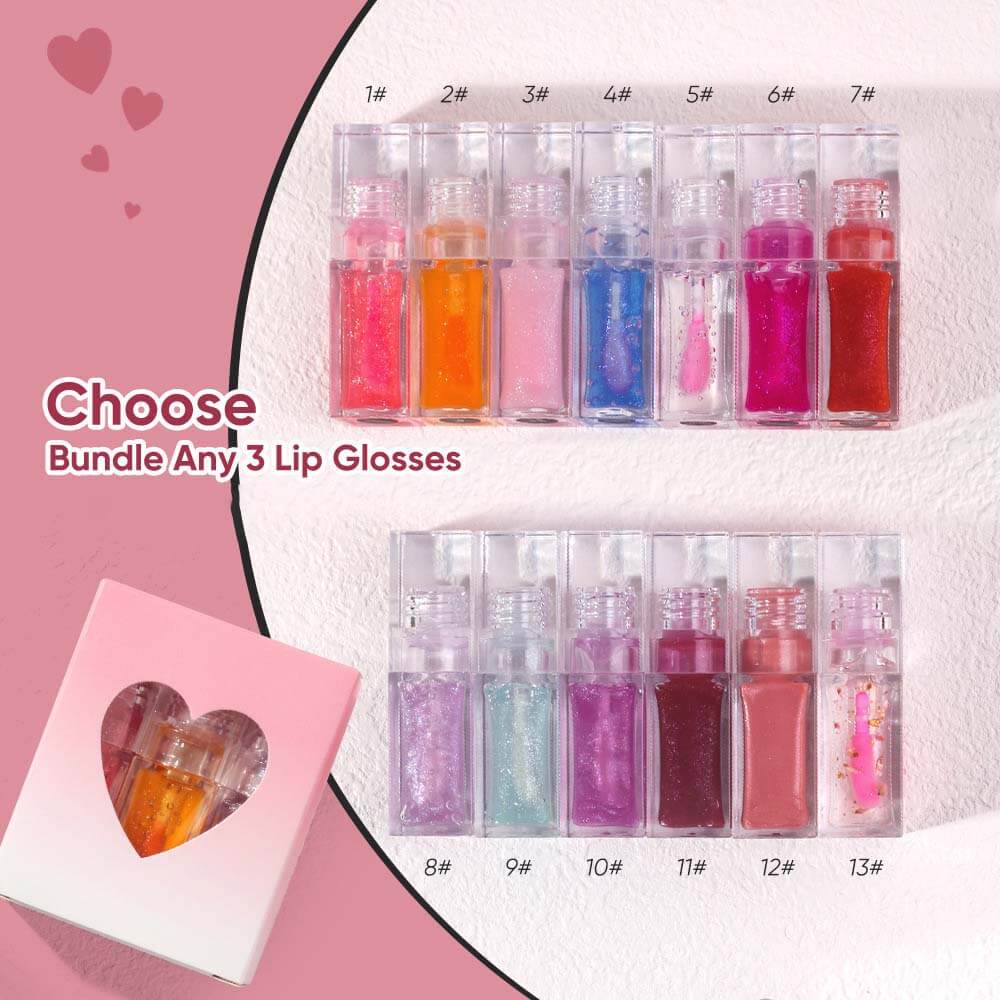 3-Piece Plumping Lip Oil Set Color Change Hydrating Shine Lip Gloss Heart-Shaped Box