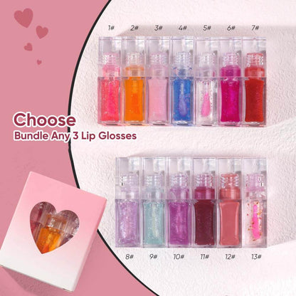 3-Piece Plumping Lip Oil Set Color Change Hydrating Shine Lip Gloss Heart-Shaped Box
