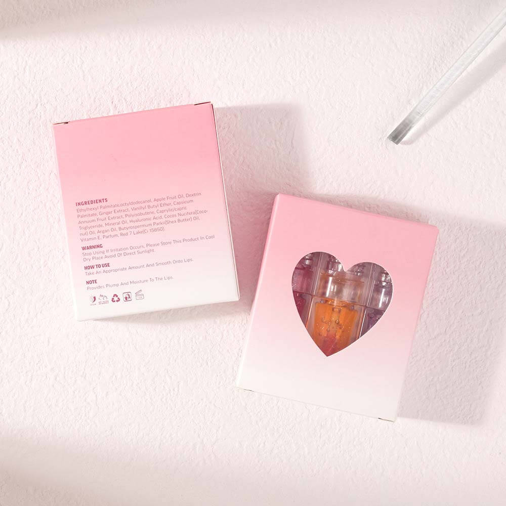 3-Piece Plumping Lip Oil Set Color Change Hydrating Shine Lip Gloss Heart-Shaped Box
