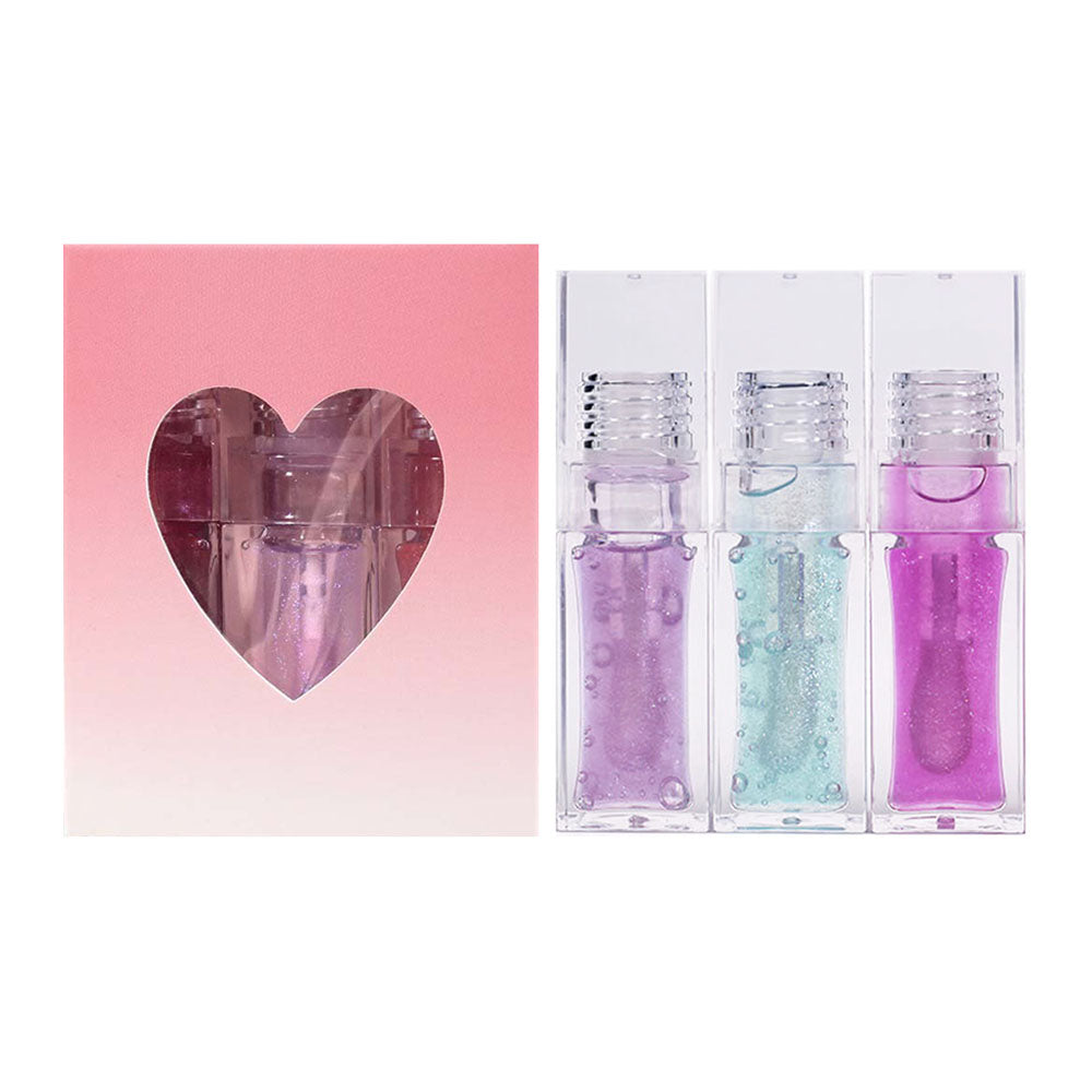 3-Piece Plumping Lip Oil Set Color Change Hydrating Shine Lip Gloss Heart-Shaped Box