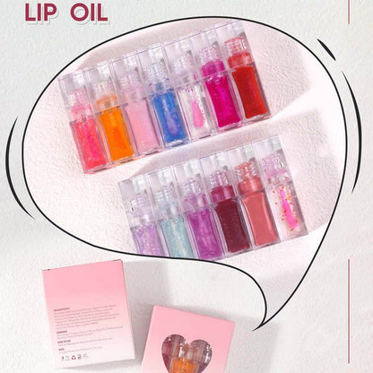 3-Piece Plumping Lip Oil Set Color Change Hydrating Shine Lip Gloss Heart-Shaped Box