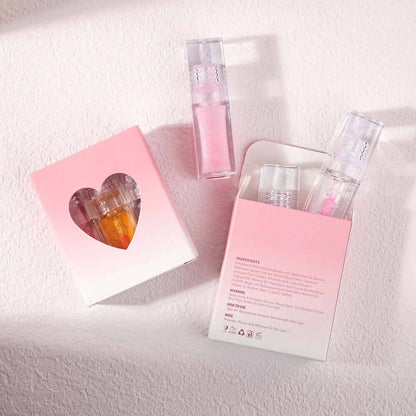 3-Piece Plumping Lip Oil Set Color Change Hydrating Shine Lip Gloss Heart-Shaped Box