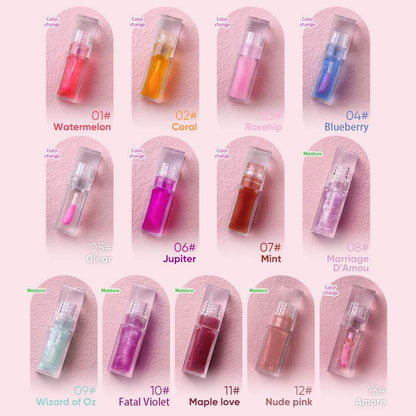 3-Piece Plumping Lip Oil Set Color Change Hydrating Shine Lip Gloss Heart-Shaped Box