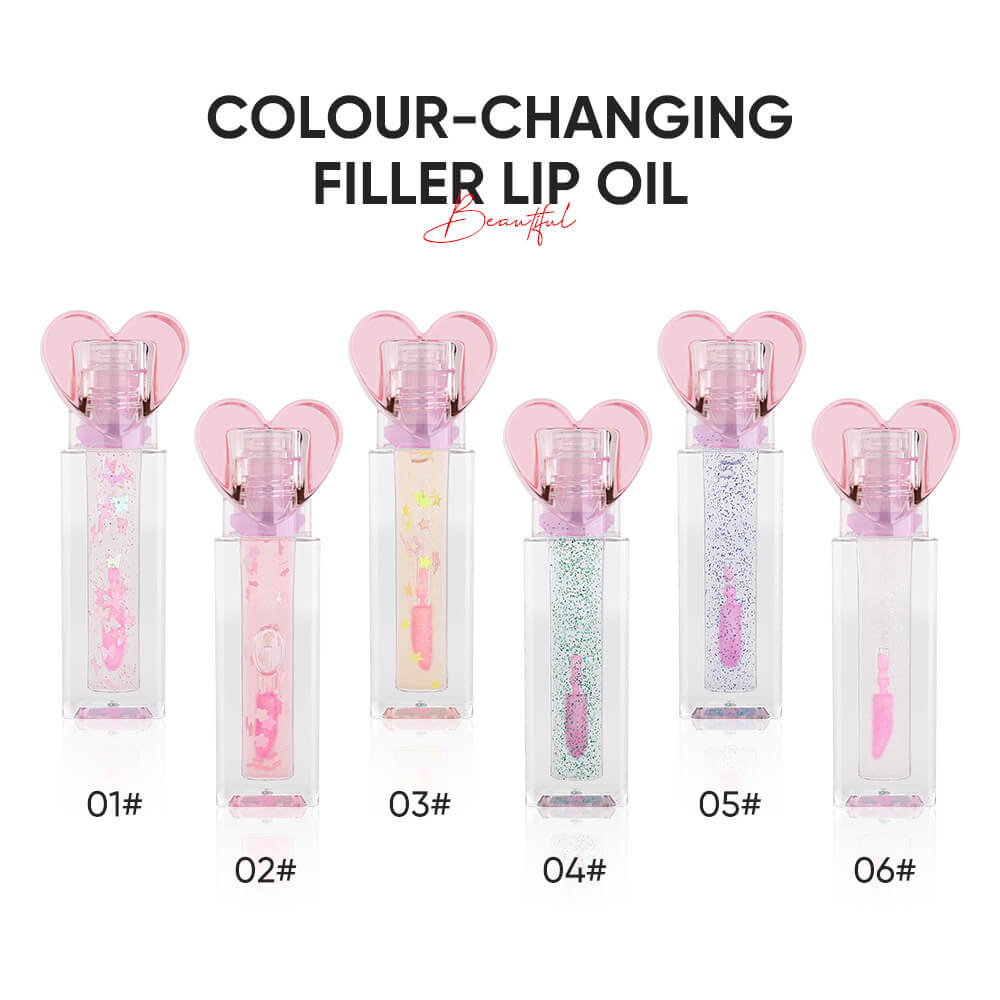 6-Shade Color-Changing Lip Oil Shimmer Vanilla-Infused Moisturizing Lip Balm