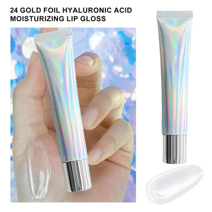 24 Gold Foil Hyaluronic Acid Lip Gloss Moisturizing Transparent Lip Oil 20g