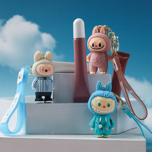 6 color polypeptide lipgloss LABUBU keychain cute lip oil