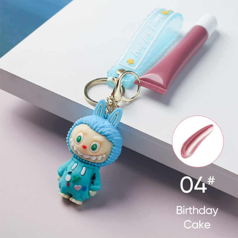 6 color polypeptide lipgloss LABUBU keychain cute lip oil