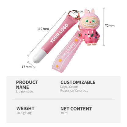 6 color polypeptide lipgloss LABUBU keychain cute lip oil