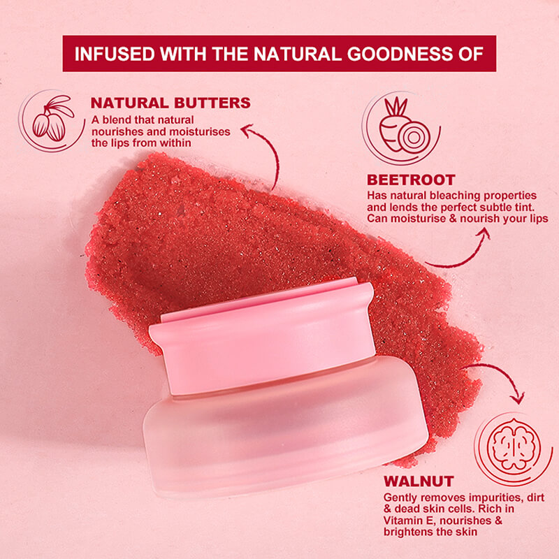 Strawberry lip scrub exfoliating nourishing protective lip care