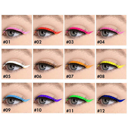 12 color neon liquid eyeliner waterproof quick-dry high pigmented
