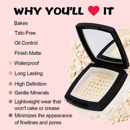 14-Shade Loose Setting Powder With Puff Matte Oil-Control Long-Lasting Waterproof