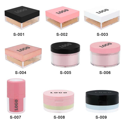 Poudre libre fixante rose matifiante, 6 teintes, avec houppette. 