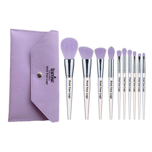 Ensemble de 10 pinceaux de maquillage avec pochette, pinceaux violets doux, vente en gros