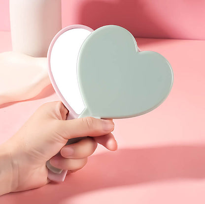4 color heart-shaped makeup mirror love handheld portable handle mirror 16*10.5cm