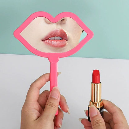 7 color lip shape makeup mirror handheld portable handle mirror 16*12cm