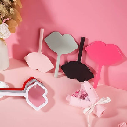7 color lip shape makeup mirror handheld portable handle mirror 16*12cm