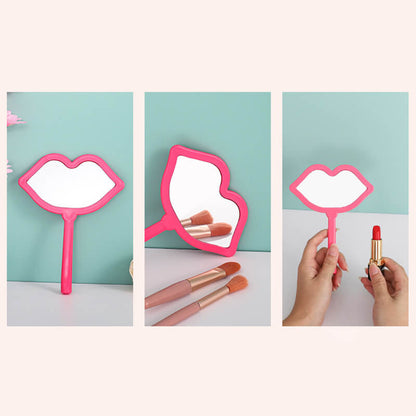 7 color lip shape makeup mirror handheld portable handle mirror 16*12cm