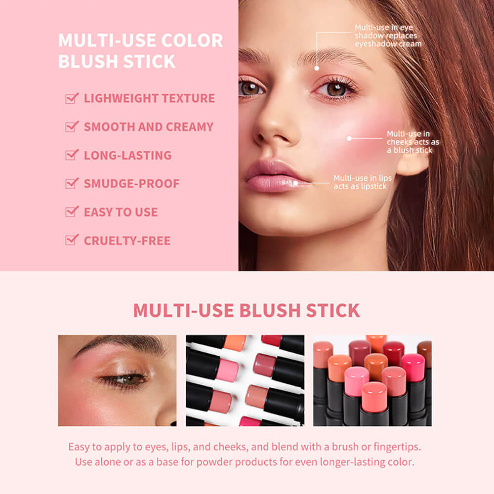 11 color blush stick blusher cream multi-use high pigmented long lasting
