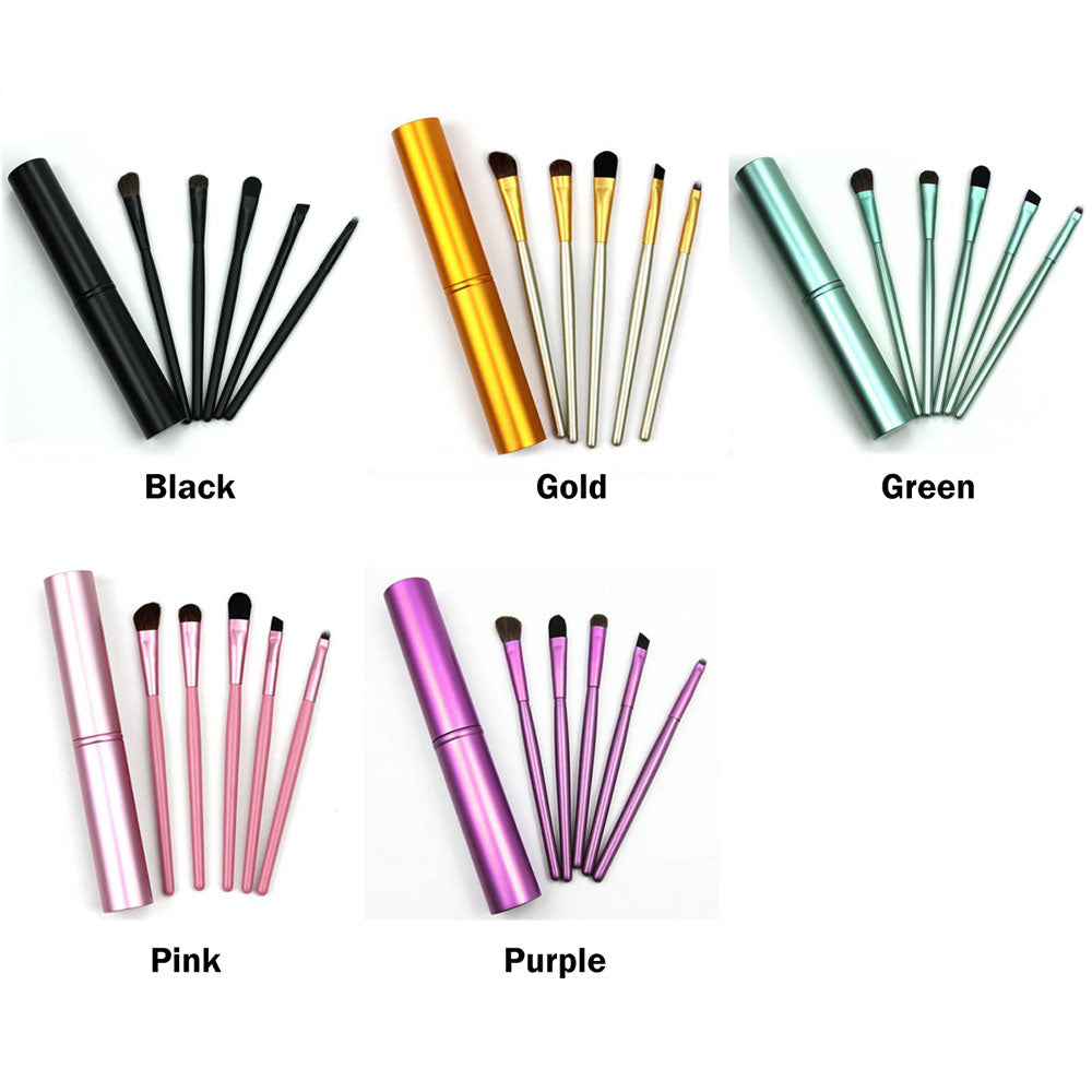 5 color makeup brush set horsehair with aluminum handles and storage tube
