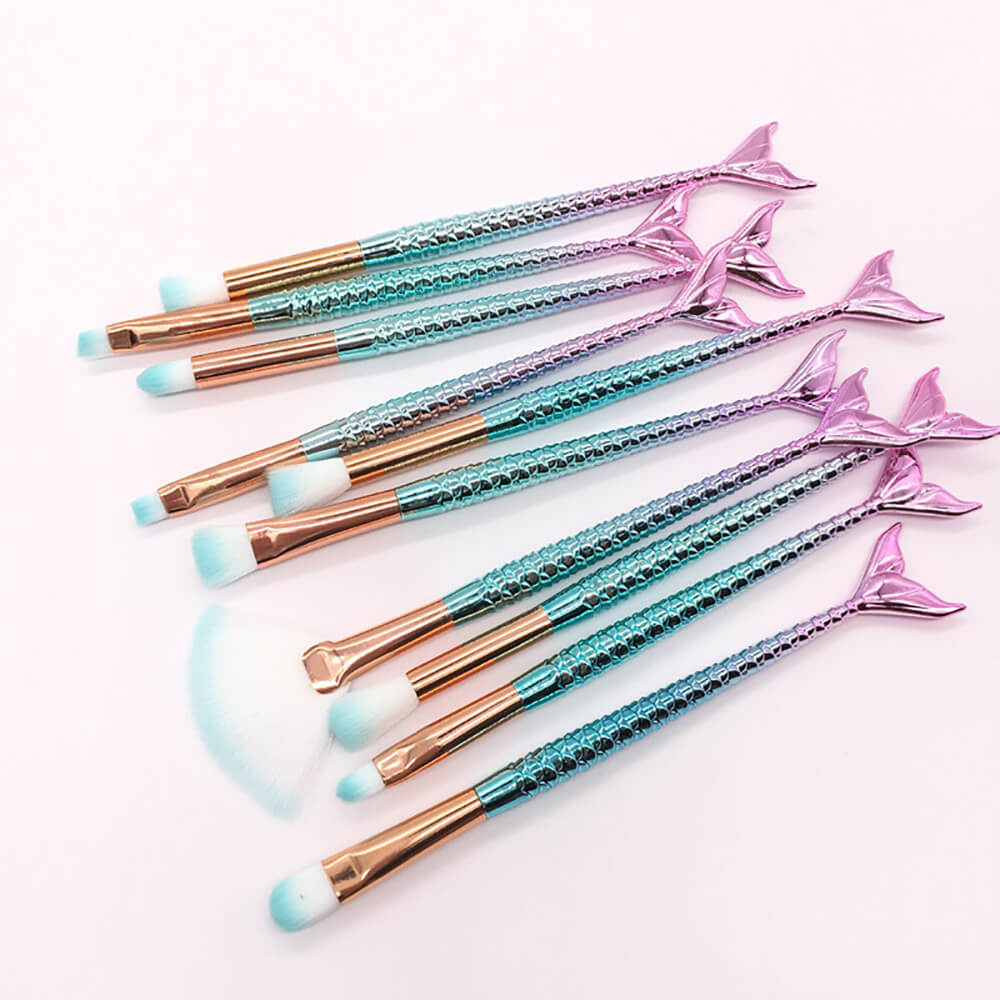 10-piece mermaid tail makeup brush set colorful 3D soft brushes beauty tools