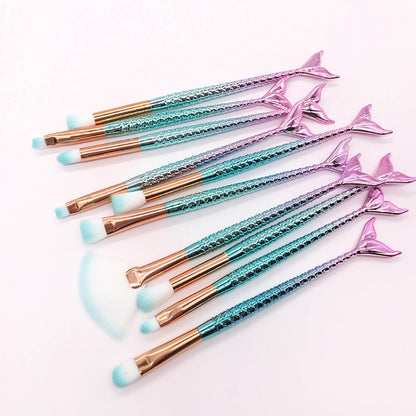 10-piece mermaid tail makeup brush set colorful 3D soft brushes beauty tools