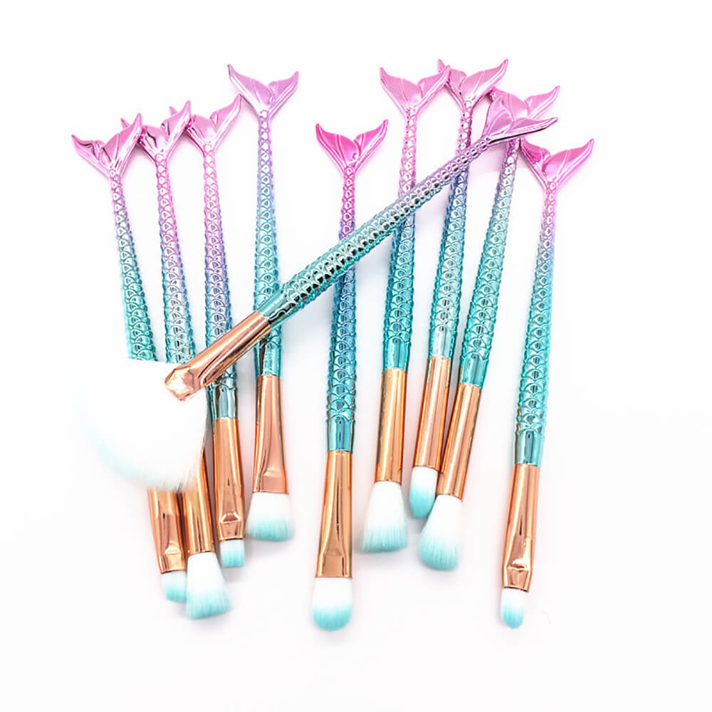 10-piece mermaid tail makeup brush set colorful 3D soft brushes beauty tools