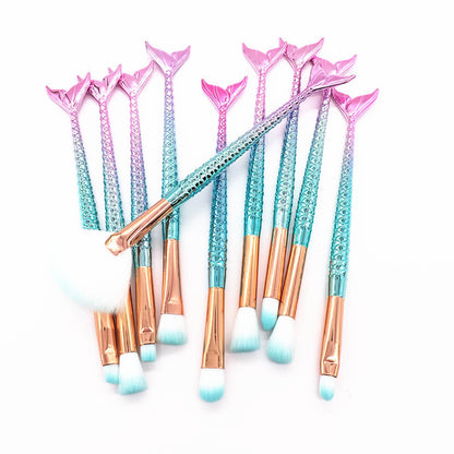 10-piece mermaid tail makeup brush set colorful 3D soft brushes beauty tools
