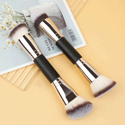 10-Color Double-Ended Makeup Brushes Soft Loose Powder Contour Flat Foundation Brush